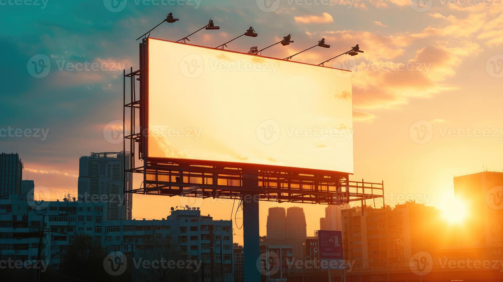 AI generated Billboard canvas mock up in city background beautiful sunshine photo
