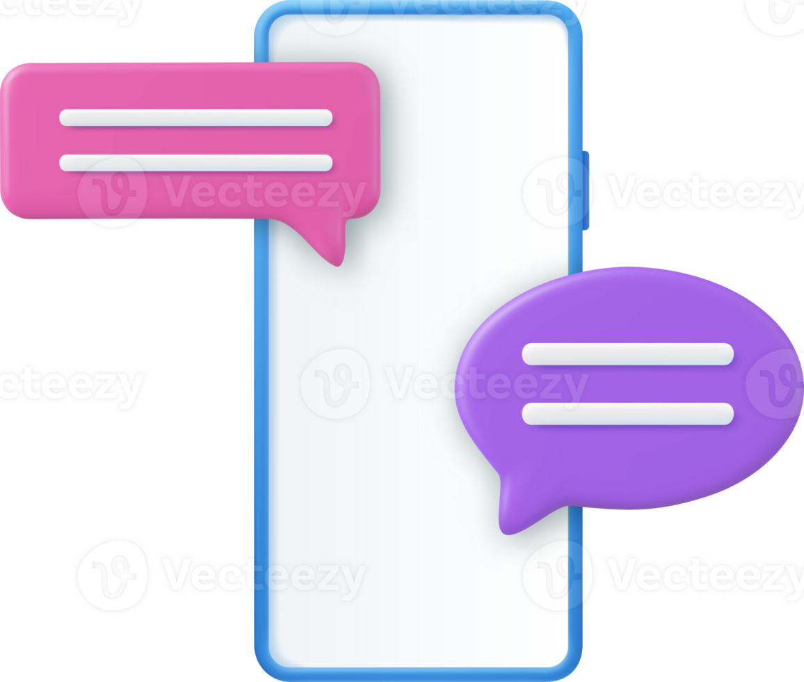 3D render smartphone with floating chat png