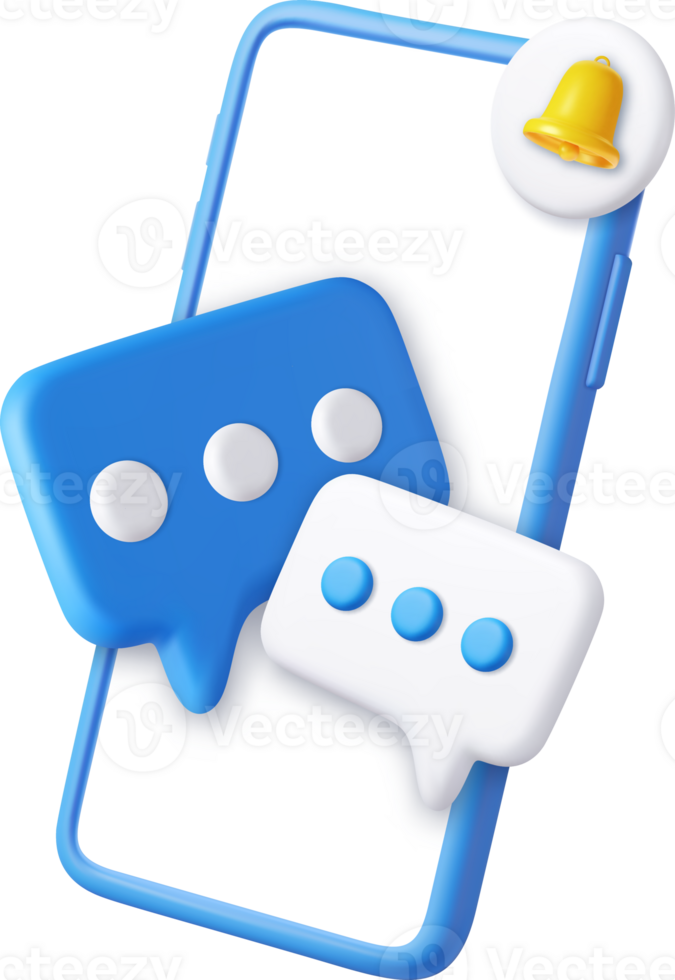 3D Mobile Phone with Speech bubble messages. png