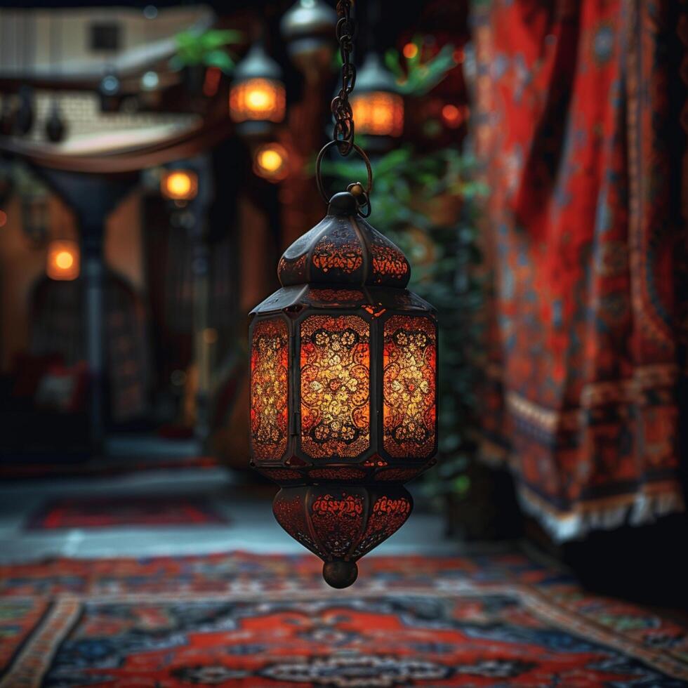 AI generated Traditional lantern signifies the cultural richness of Eid al Adha festivity For Social Media Post Size photo