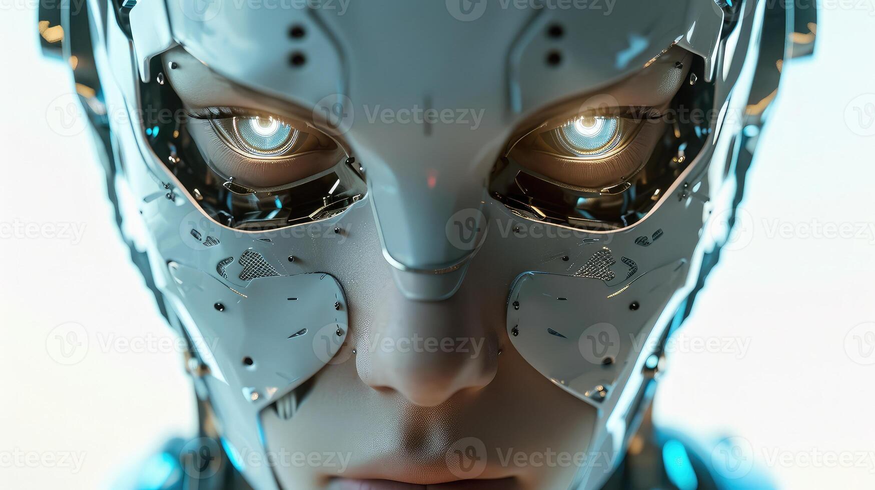AI generated Immerse yourself in the vanguard of technological advancement with our captivating AI-robot face stock image. photo