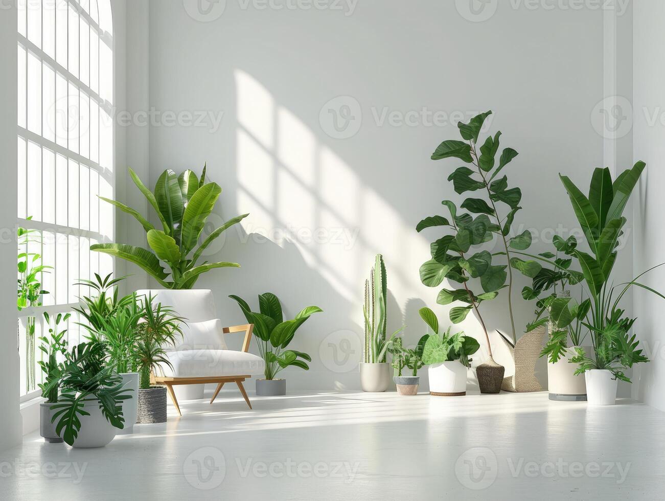 AI generated Stylish room interior with different home plants photo