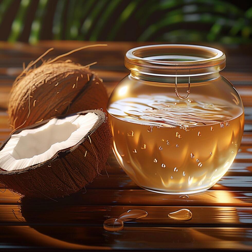 AI generated Organic virgin coconut oil depicted in its pure, natural form For Social Media Post Size photo