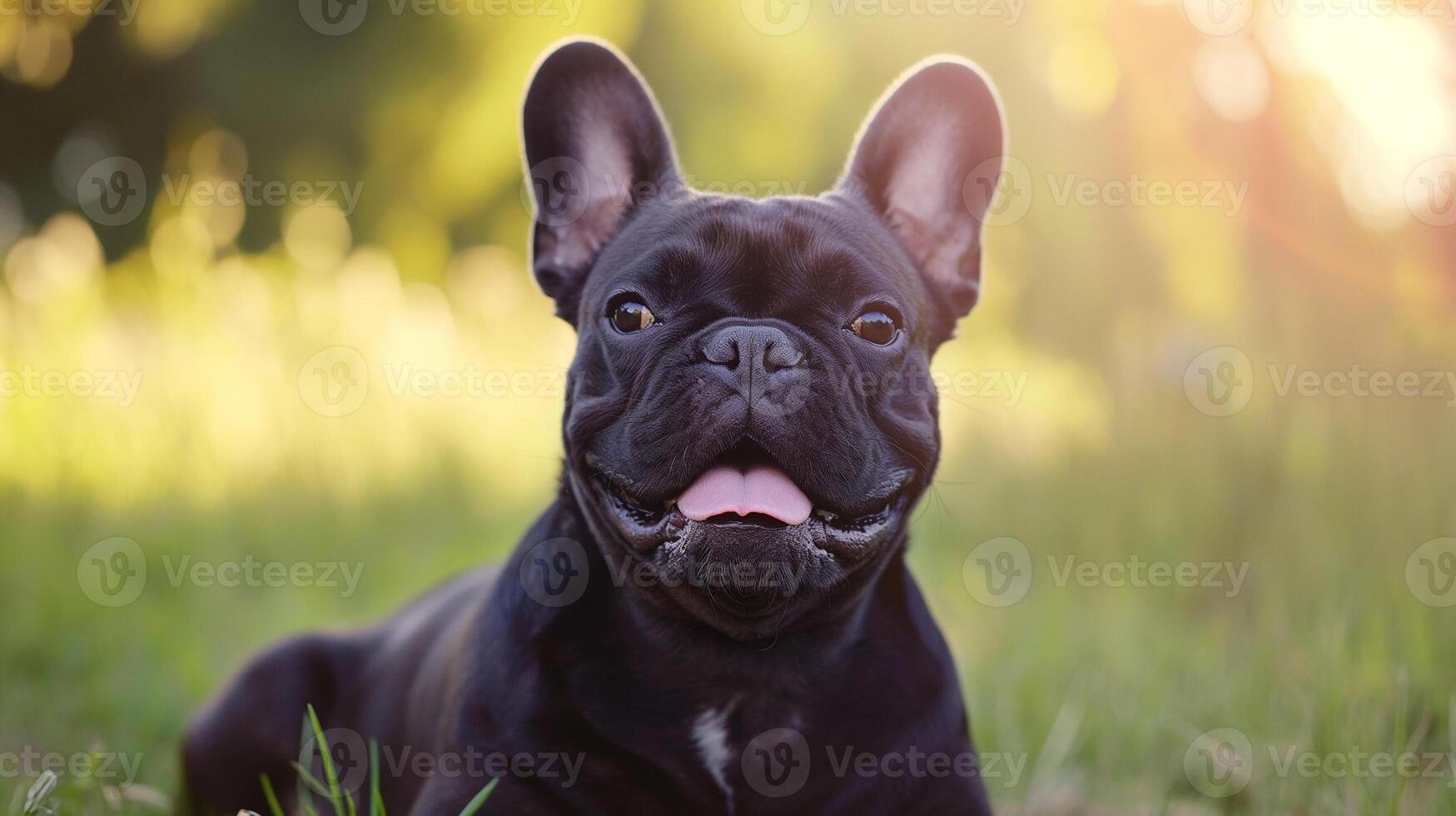 AI generated Close-Up Portrait of a Brindle French Bulldog with Autumn Bokeh Background photo