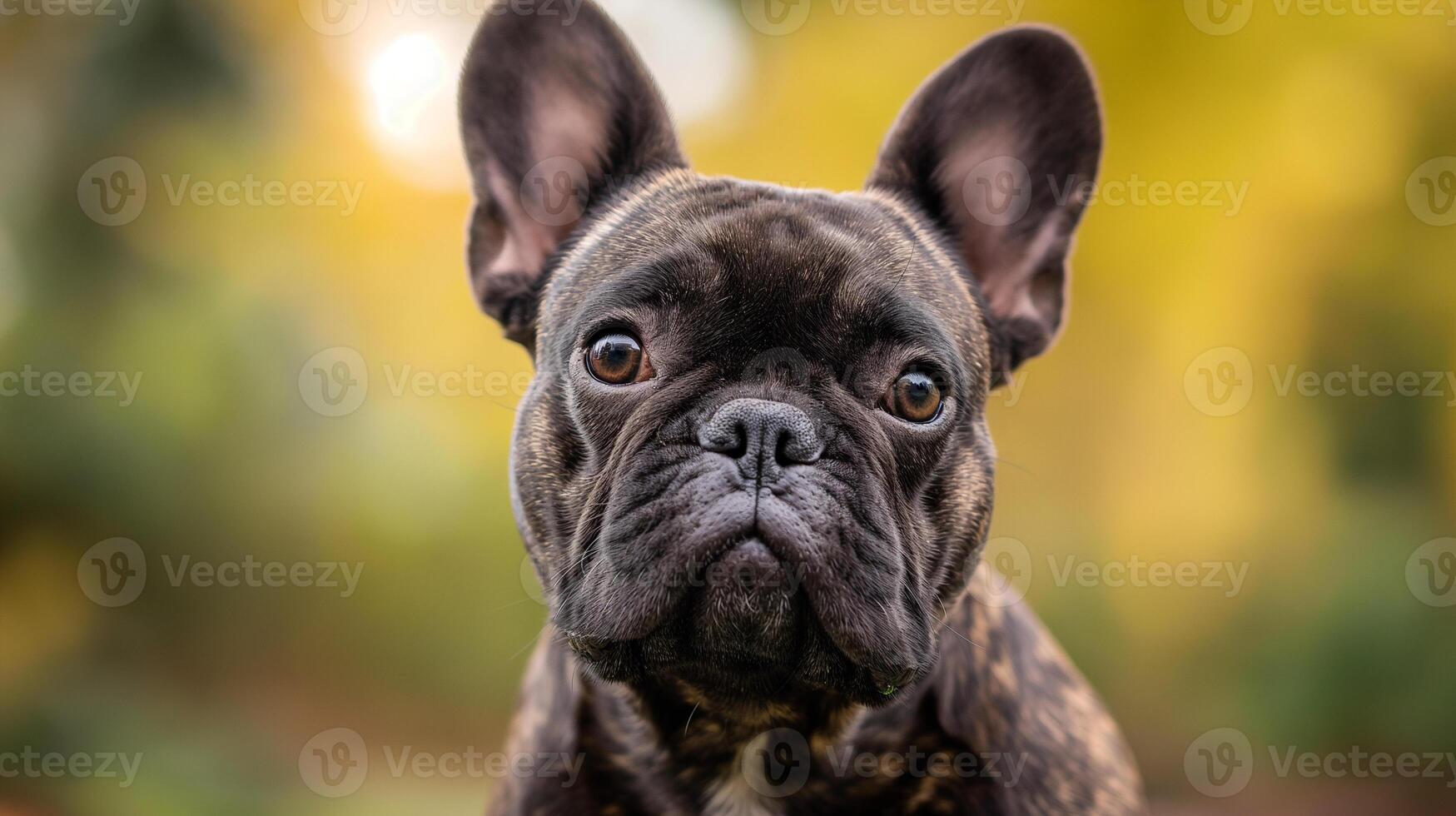 AI generated Close-Up Portrait of a Brindle French Bulldog with Autumn Bokeh Background photo