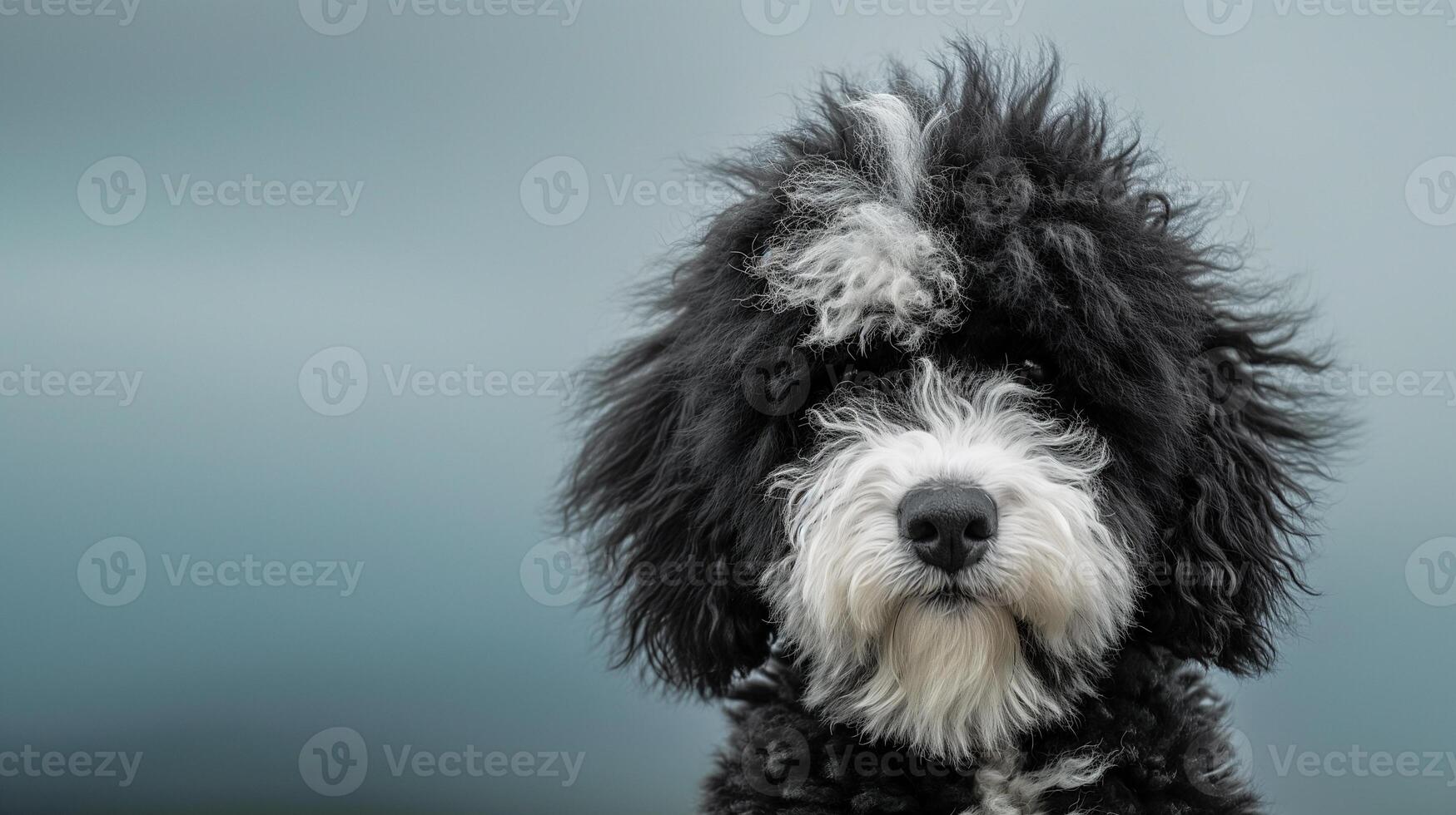 AI generated Charismatic Sheepadoodle Dog Against Grey Sky photo