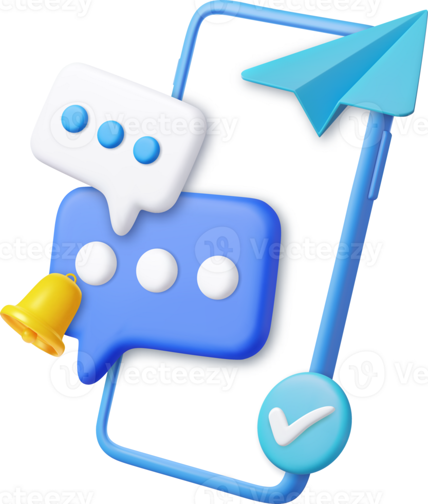 3D Mobile Phone with Speech bubble messages. png