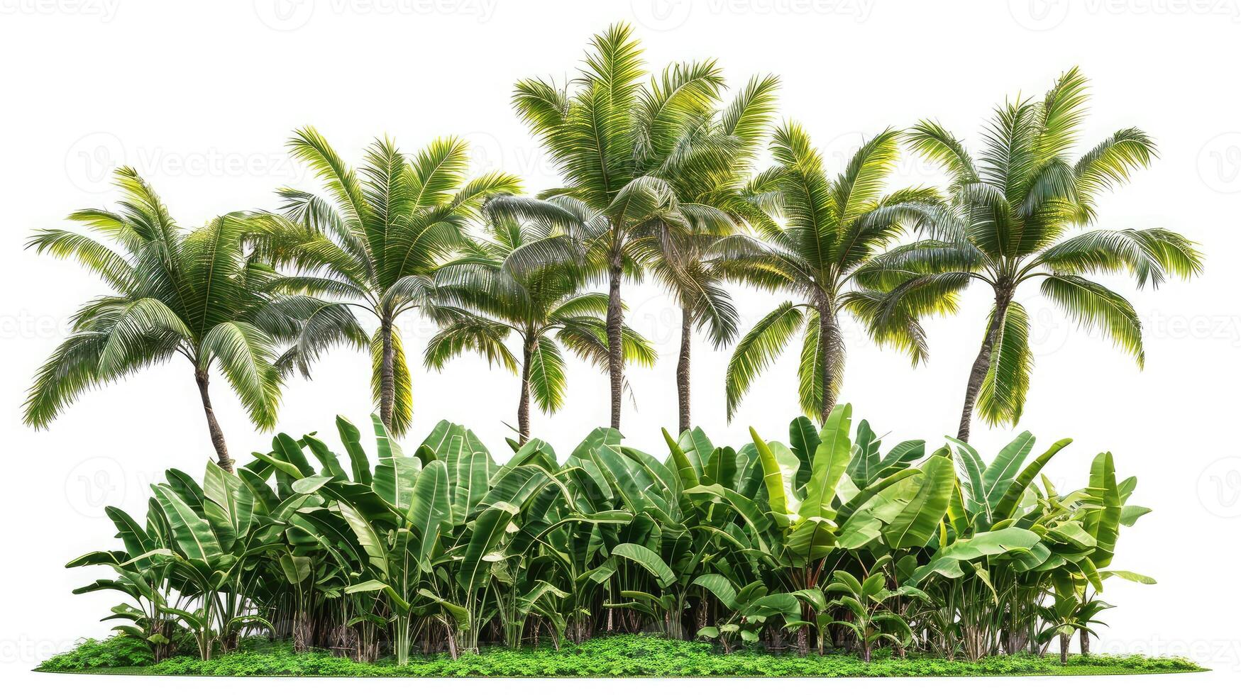 AI generated traveller's palm tree isolated on White Background,Banana tree planted into ornamental trees in the garden. photo