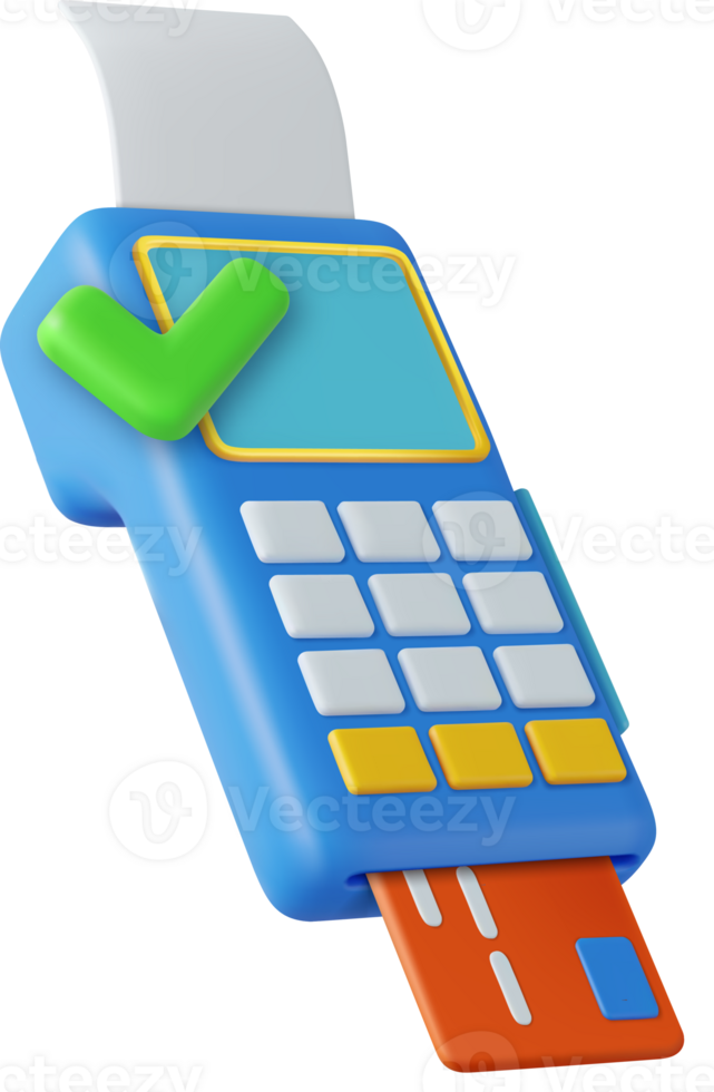 3d Pos terminal with receipt and credit card. png