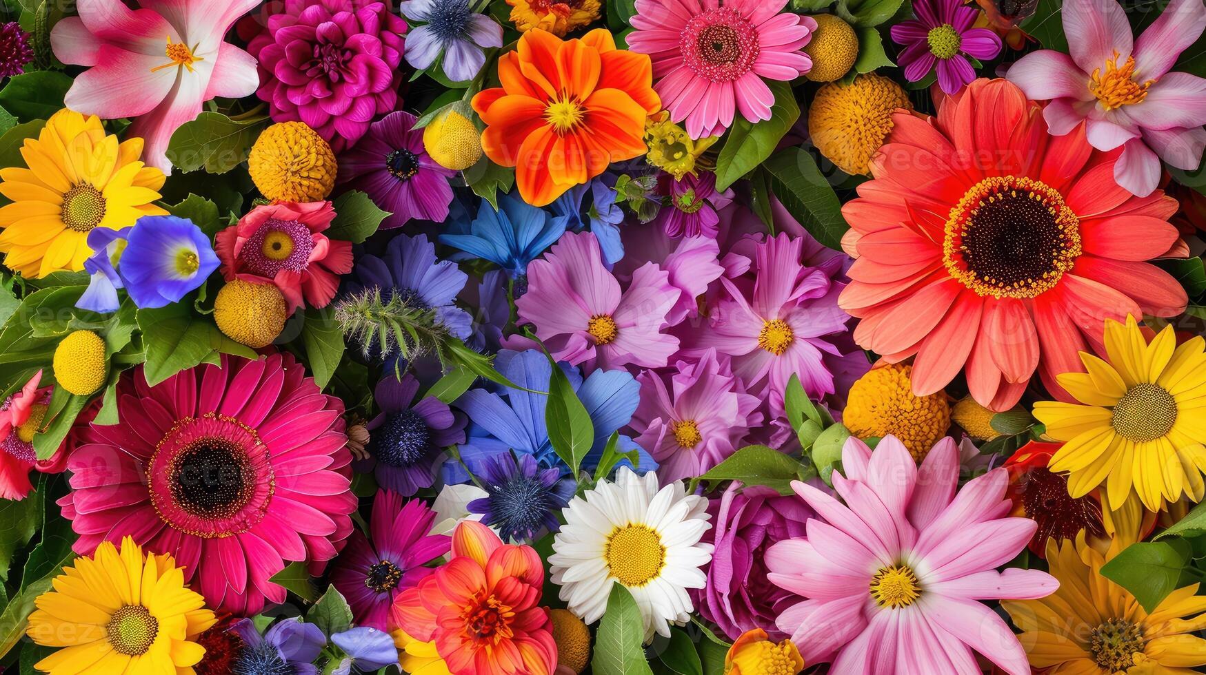 AI generated Frame made of different colorful flowers photo