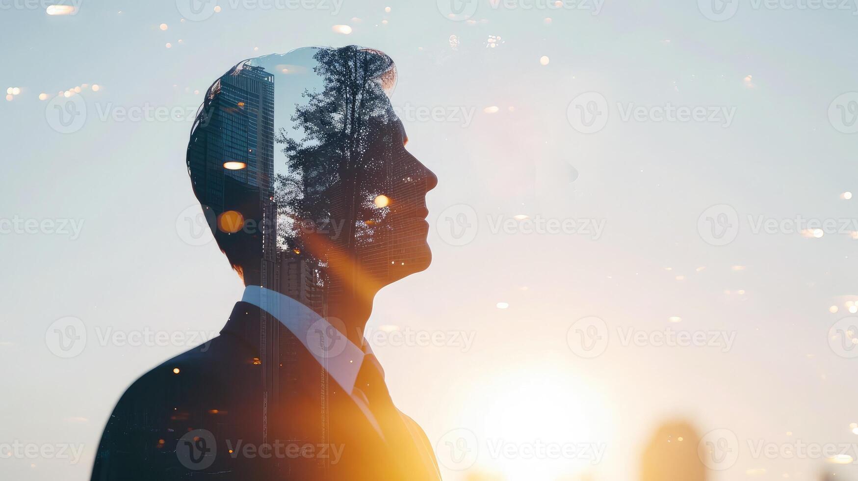 AI generated Double exposure concept with businessman silhouette photo