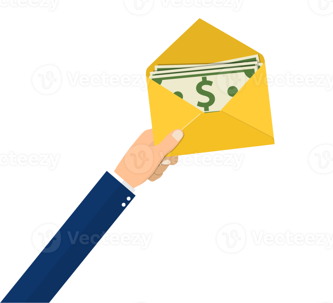 Money in envelope hold in hand businessman. png