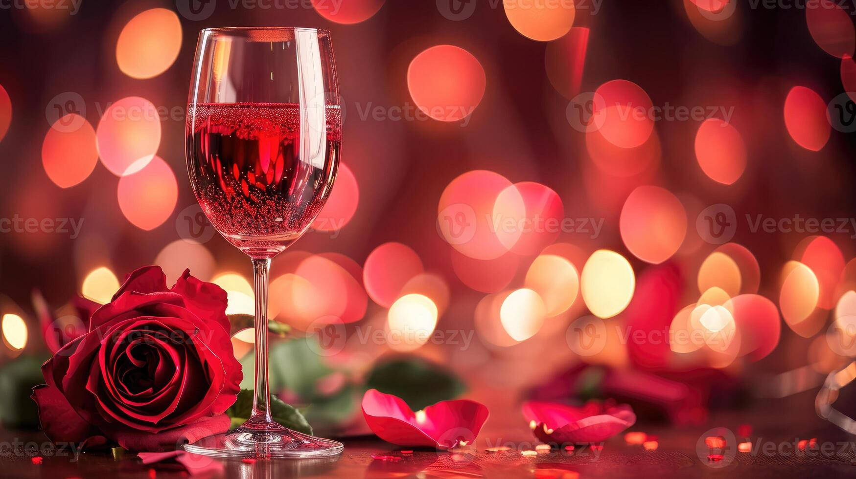 ai generado san valentin vino y rosa, corazon antecedentes foto