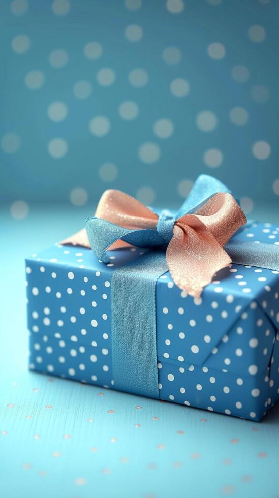 AI generated Blue gift box for Fathers Day, Mothers Day, Christmas, birthday Vertical Mobile Wallpaper photo