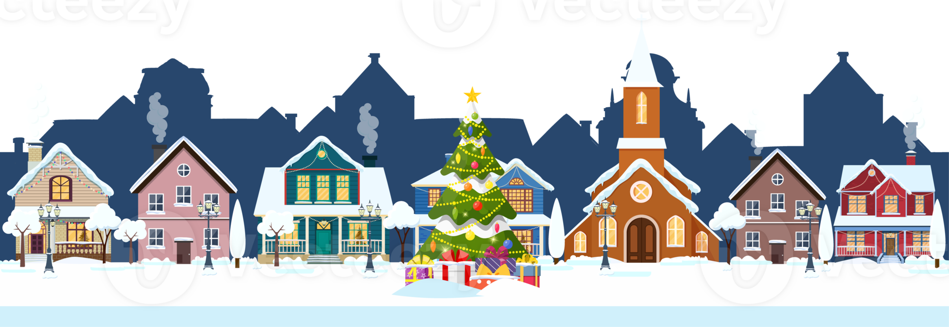 Christmas winter old town street. png