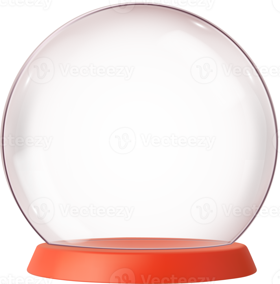 3d Empty snow glass ball with red tray png