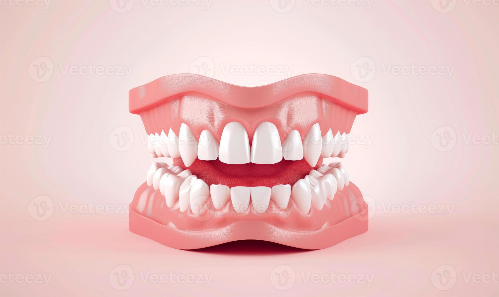 AI generated 3D concept of healthy human teeth with normal occlusion. Dental 3D render with empty space for text. photo