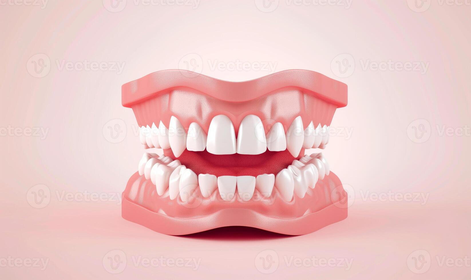 ai generado 3d concepto de sano humano dientes con normal oclusión. dental 3d hacer con vacío espacio para texto. foto