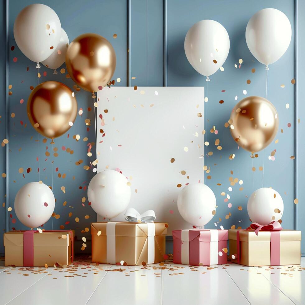 AI generated Blank space for party invitation surrounded by festive balloons For Social Media Post Size photo