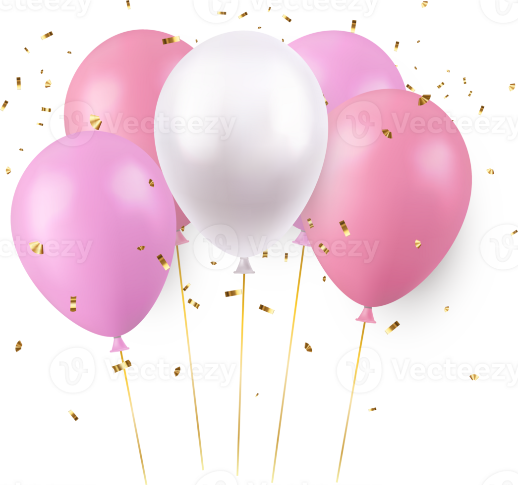 white pink balloons with Gold Confetti png