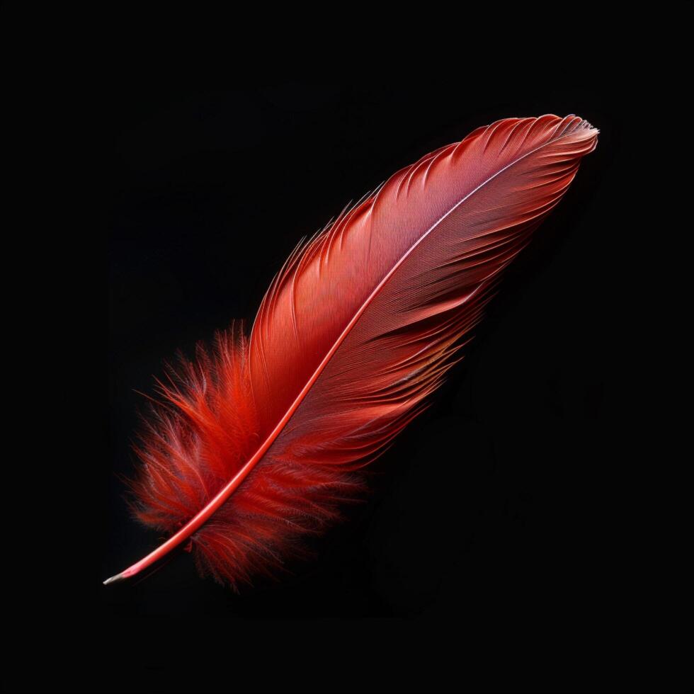 AI generated Photo Close up of striking red feather set against dramatic black backdrop For Social Media Post Size