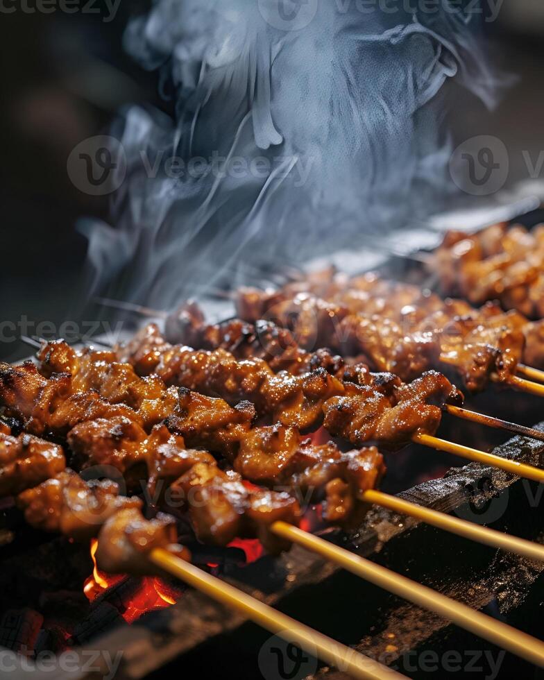 AI generated Satay is being cooked in the satay grill photo