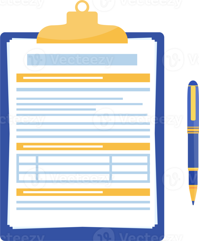 Clipboard with document and pen. png