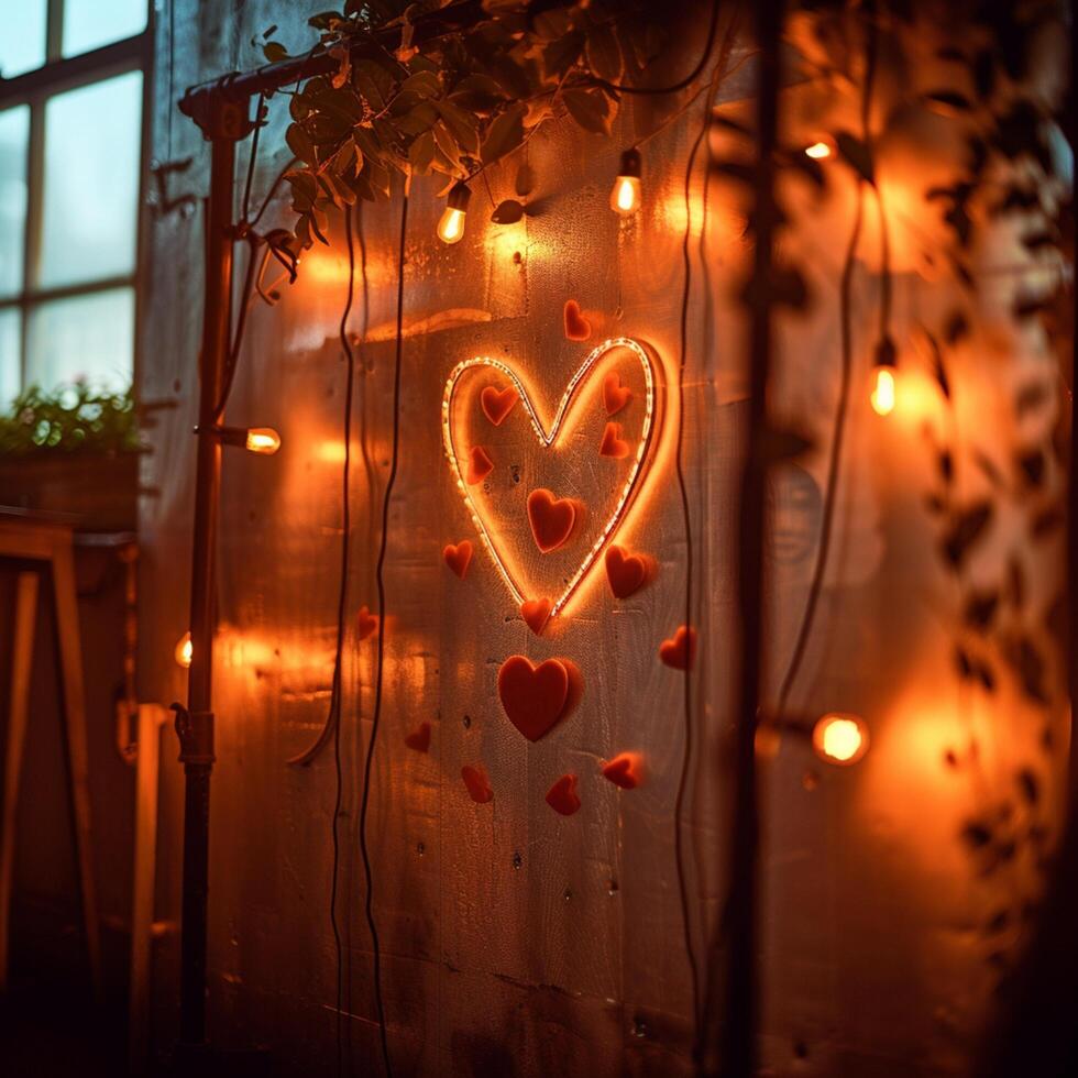 AI generated Love themed backdrop featuring hearts and warm, dreamy ambiance For Social Media Post Size photo