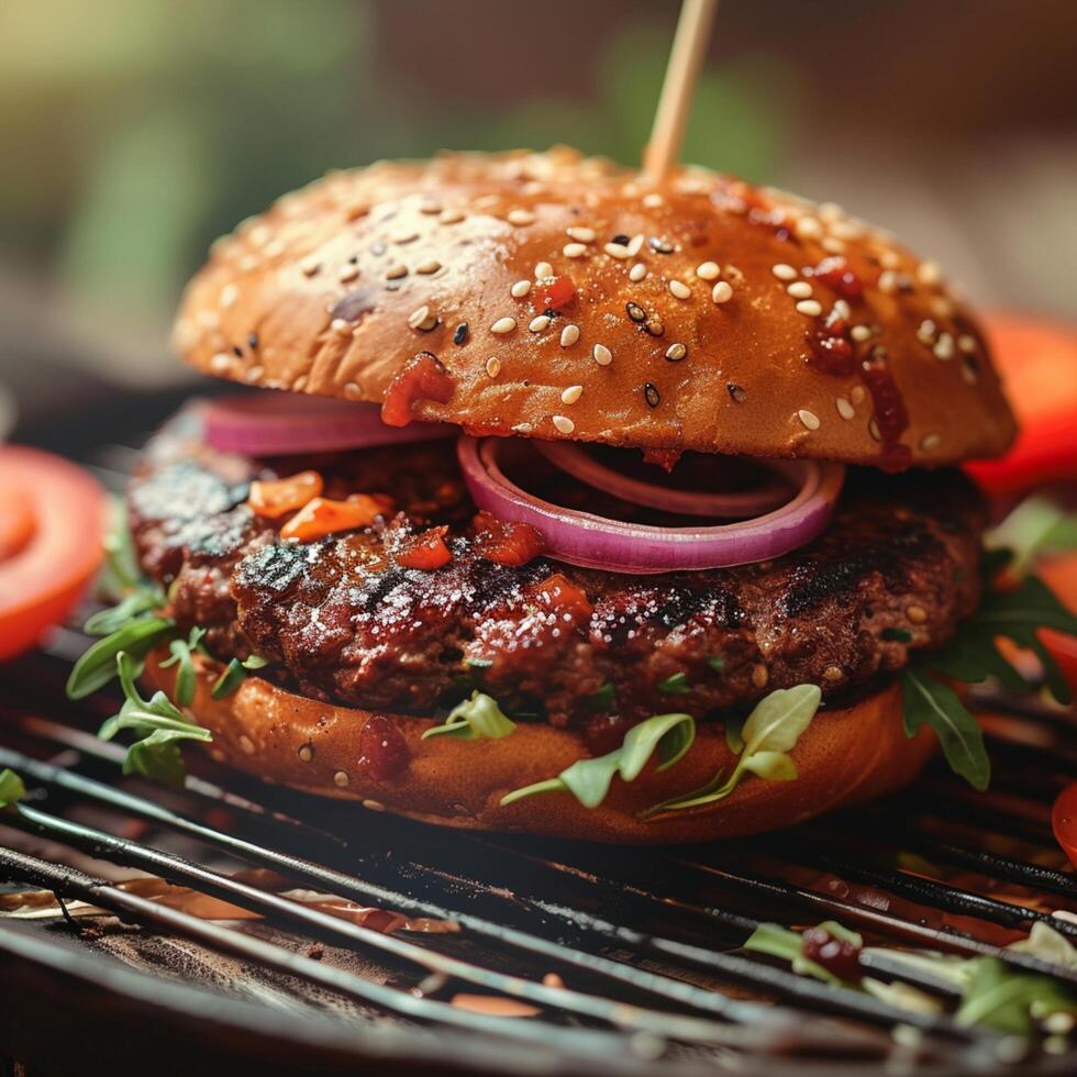 AI generated Tempting vegetarian burger offers a tasty meat free dining option For Social Media Post Size photo