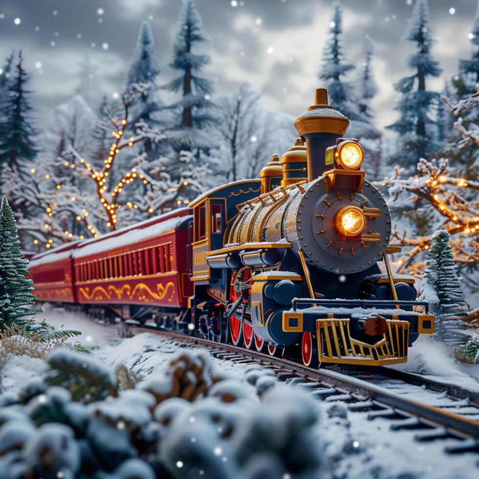 AI generated Holiday adventure aboard the Polar Express in snowy scenery For Social Media Post Size photo