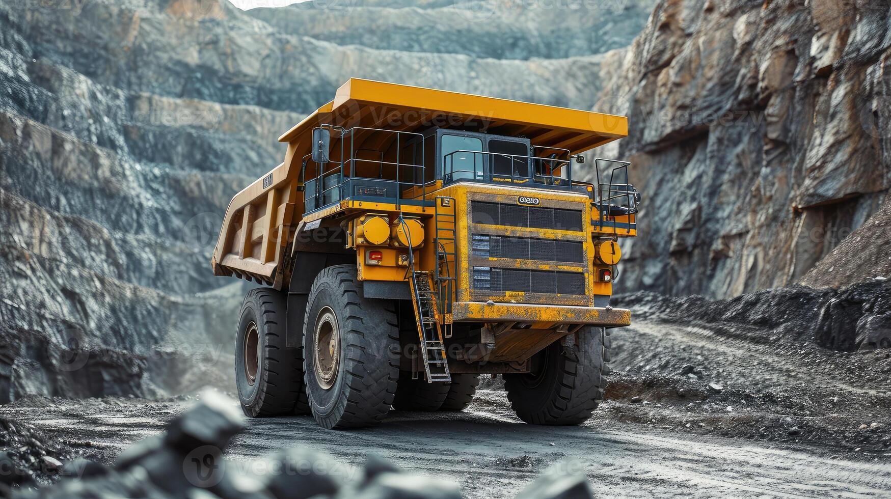 AI generated Open pit mine industry, big yellow mining truck for coal anthracite photo