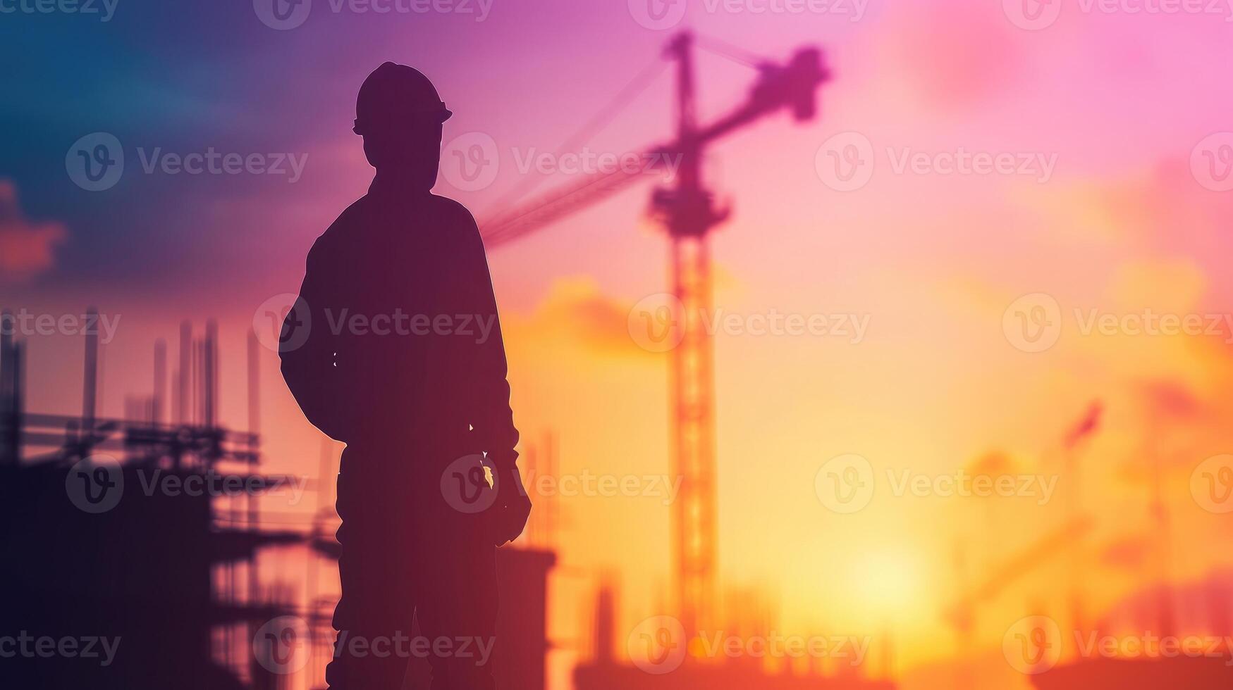 AI generated Silhouette engineer standing orders for construction crews to work on high ground heavy industry photo