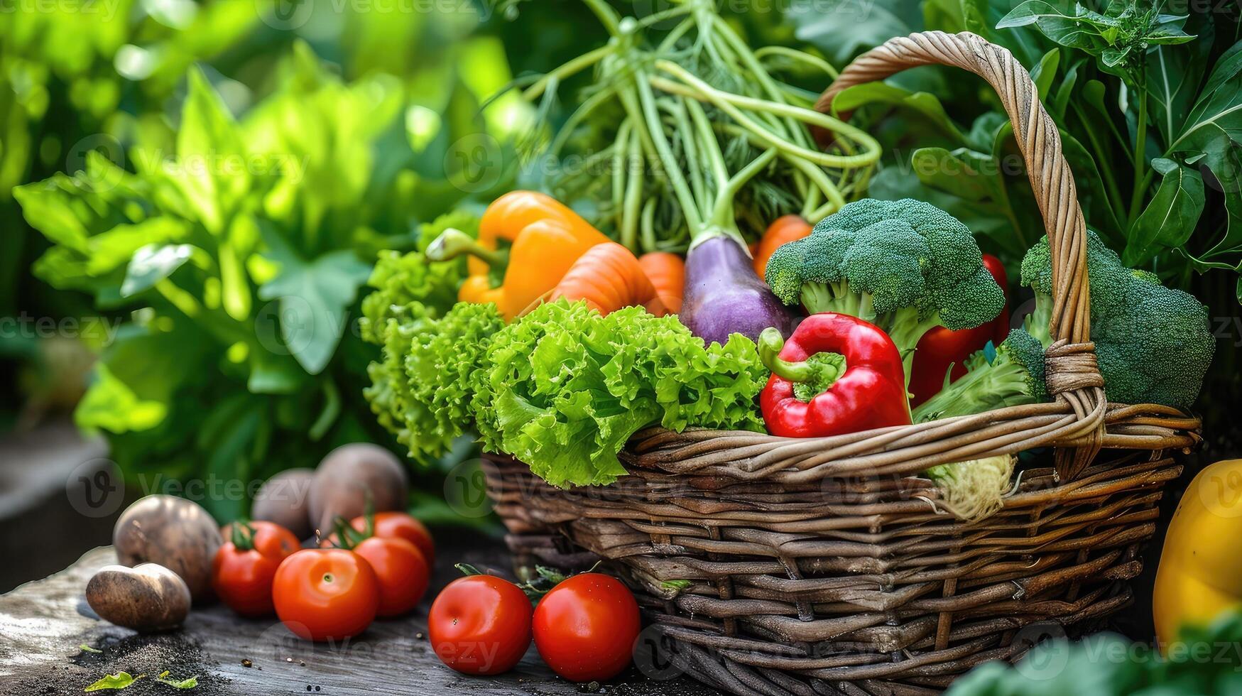 AI generated Fresh organic vegetables. Food background. Healthy food from garden photo