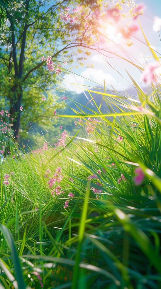 ai generado brillante y soleado primavera clima crea el Perfecto día vertical móvil fondo de pantalla foto