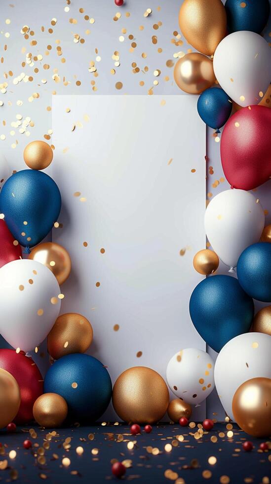 AI generated Blank space for party invitation surrounded by festive balloons Vertical Mobile Wallpaper photo