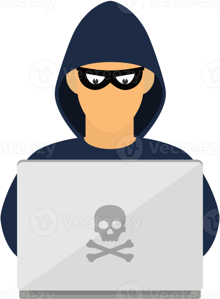 Criminal hacker with laptop. png