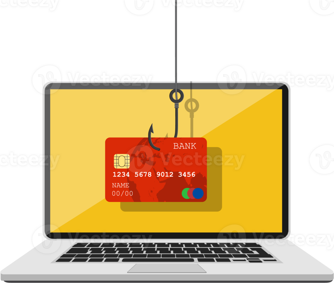 Credit or debit card on fishing hook, png