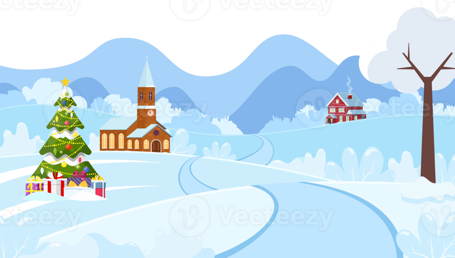 Christmas landscape background with snow and tree png