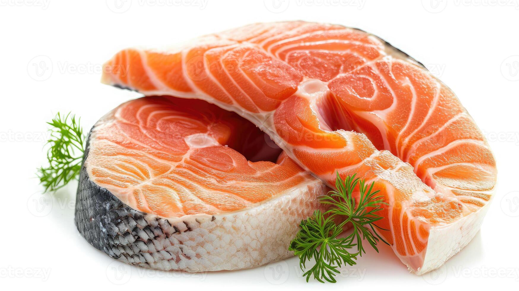 AI generated salmon, trout, steak, slice of fresh raw fish, isolated on white background photo