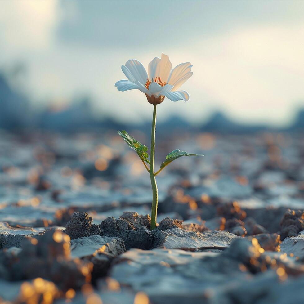 AI generated Symbol of resilience Hopeful flower blooms amidst arid soil For Social Media Post Size photo