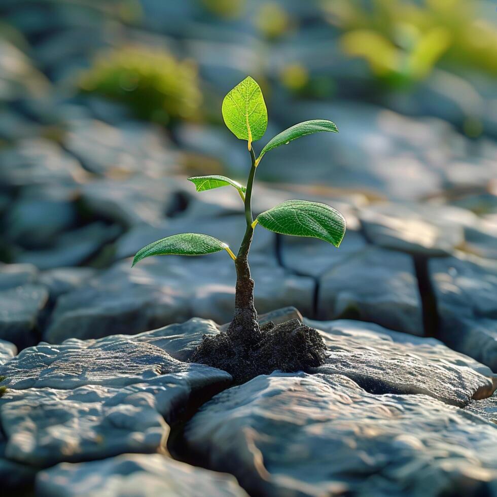 ai generado naturalezas triunfo brotante planta en medio de piedras significa Resiliencia y vitalidad para social medios de comunicación enviar Talla foto