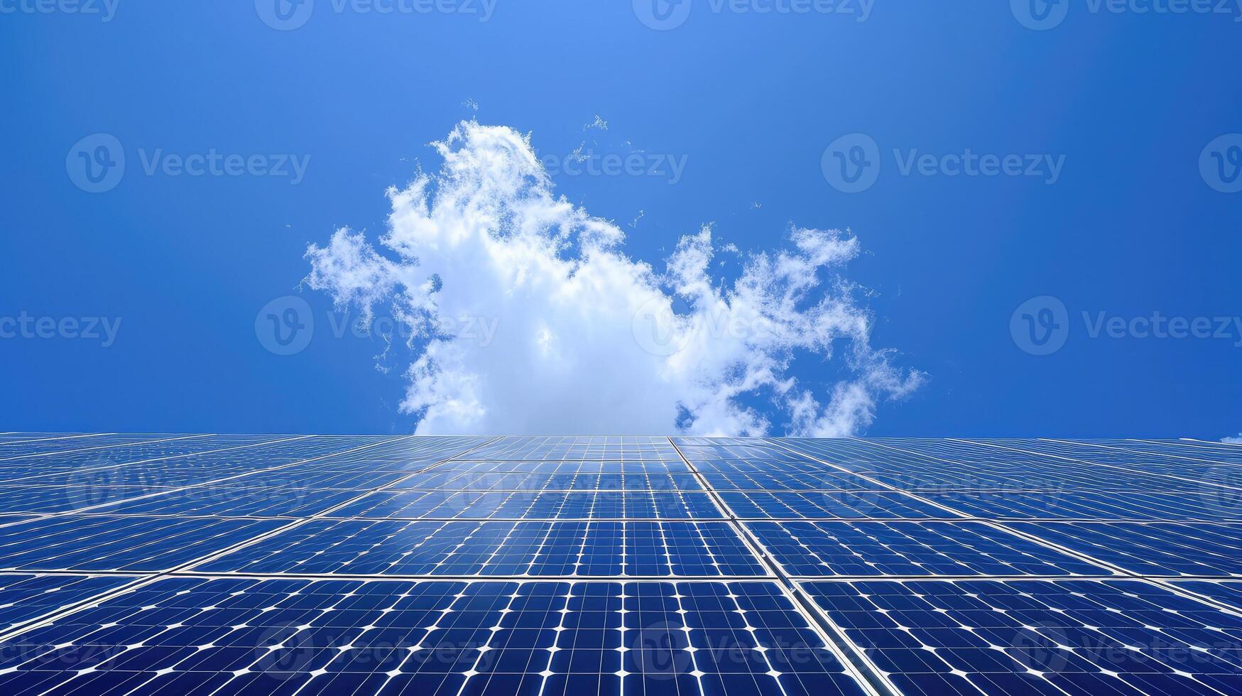 AI generated Solar cell panels with a sky background. Alternative electricity source photo