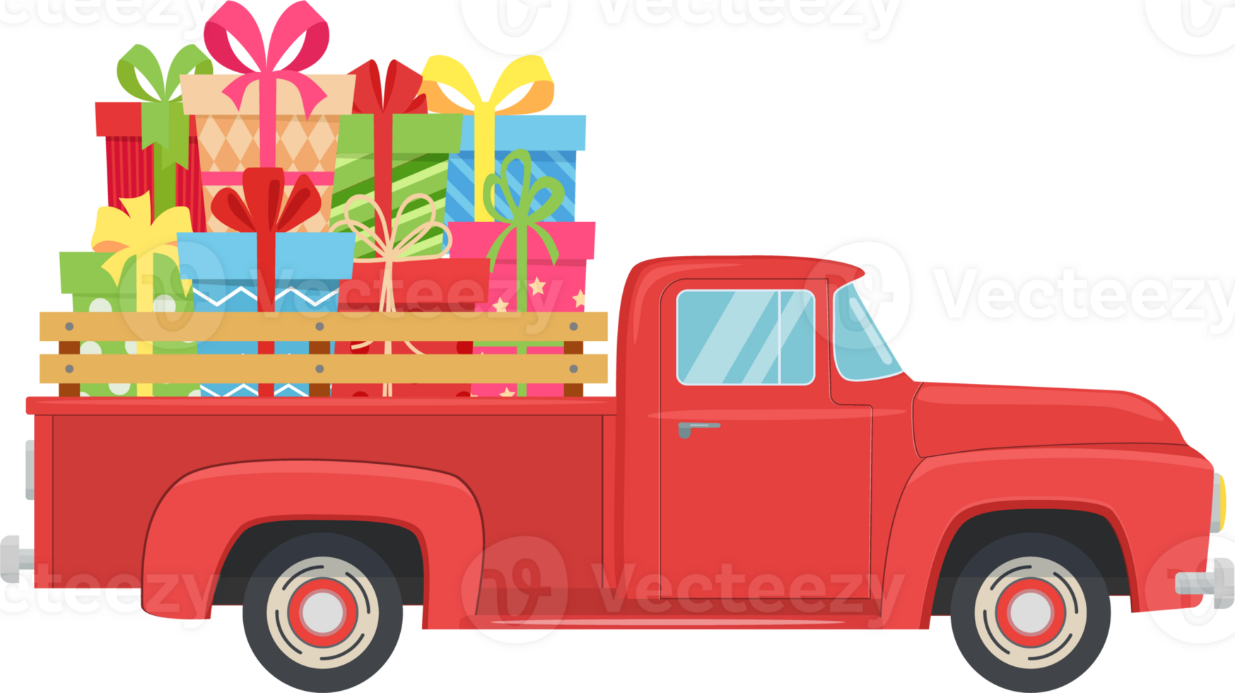 retro rojo recoger camión con regalo caja png