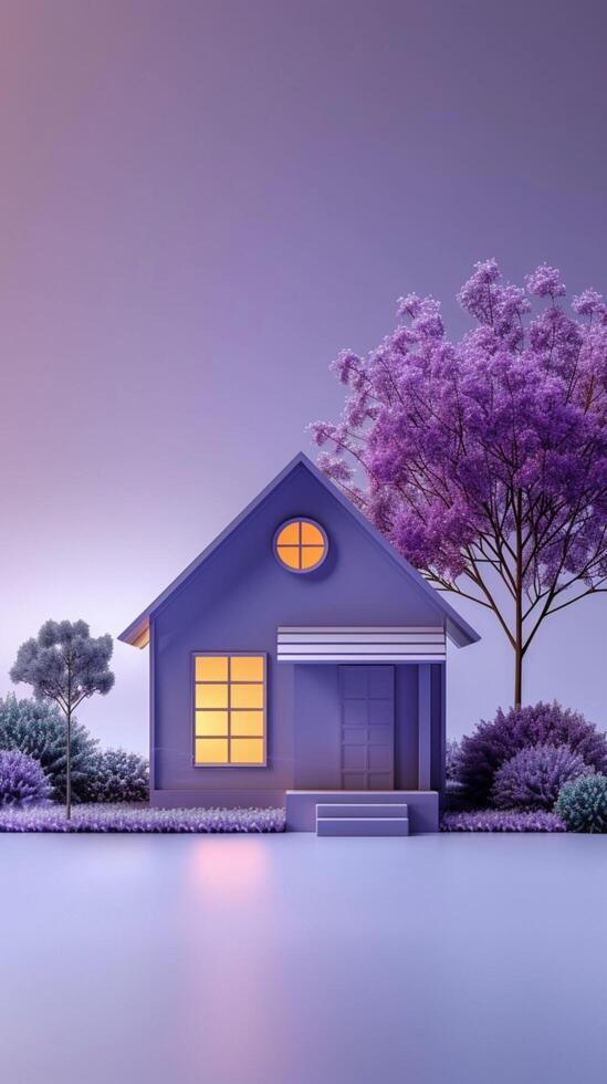 AI generated Paper craft house Real estate symbol against vibrant purple backdrop Vertical Mobile Wallpaper photo