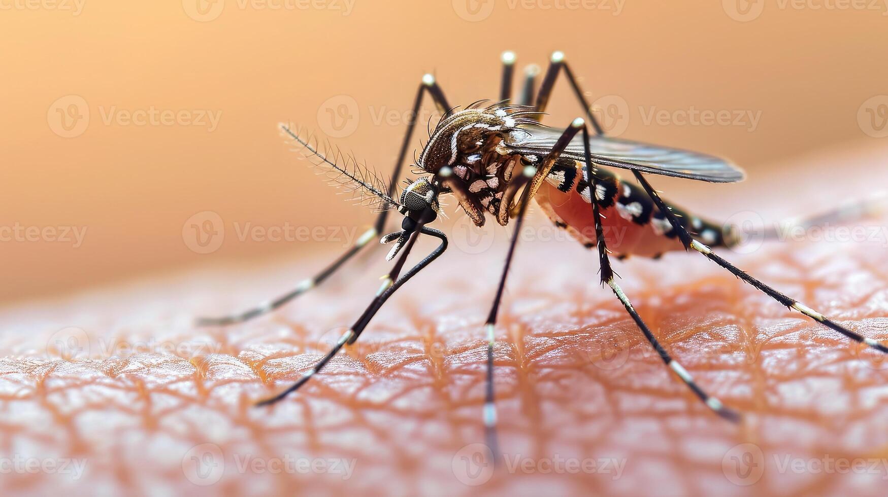 AI generated Dangerous Malaria Infected Mosquito Skin Bite. Leishmaniasis, Encephalitis, Yellow Fever, Dengue, Malaria Disease photo