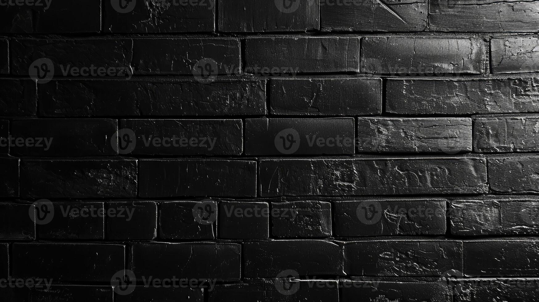 AI generated Abstract Black brick wall texture for pattern background. wide panorama picture photo