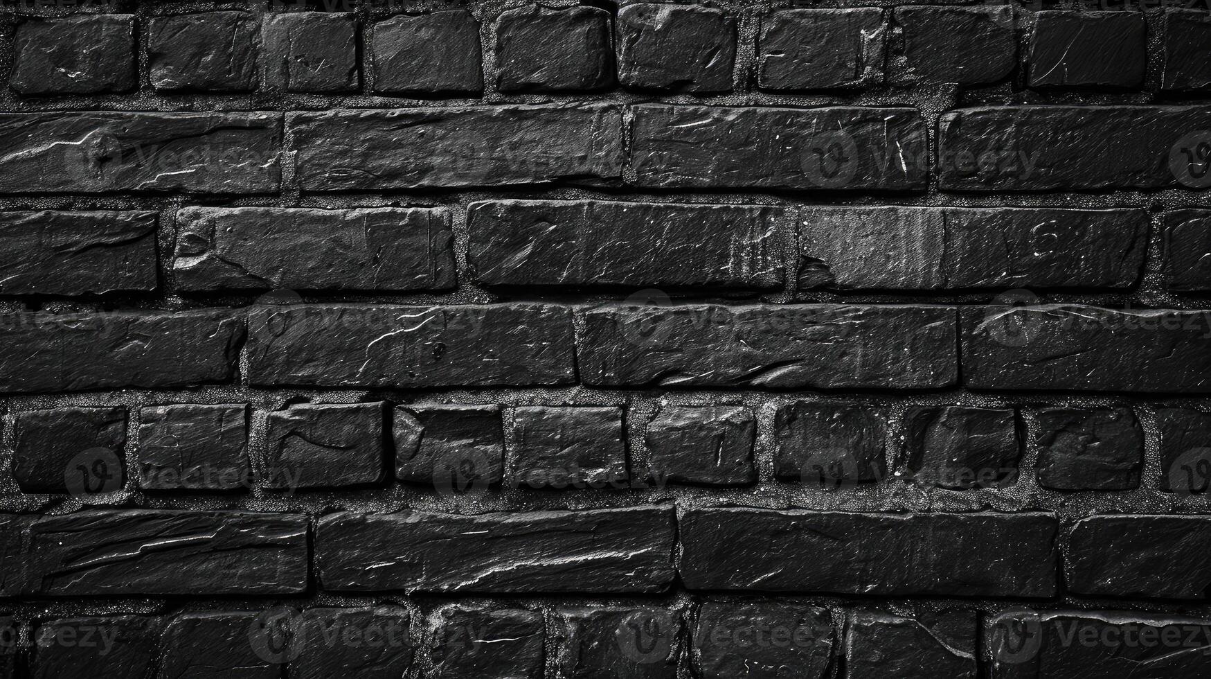 AI generated Abstract Black brick wall texture for pattern background. wide panorama picture photo