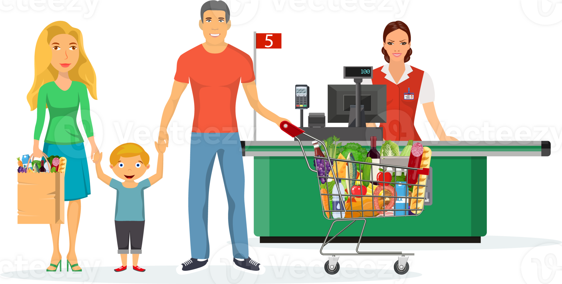 family shopping characters png
