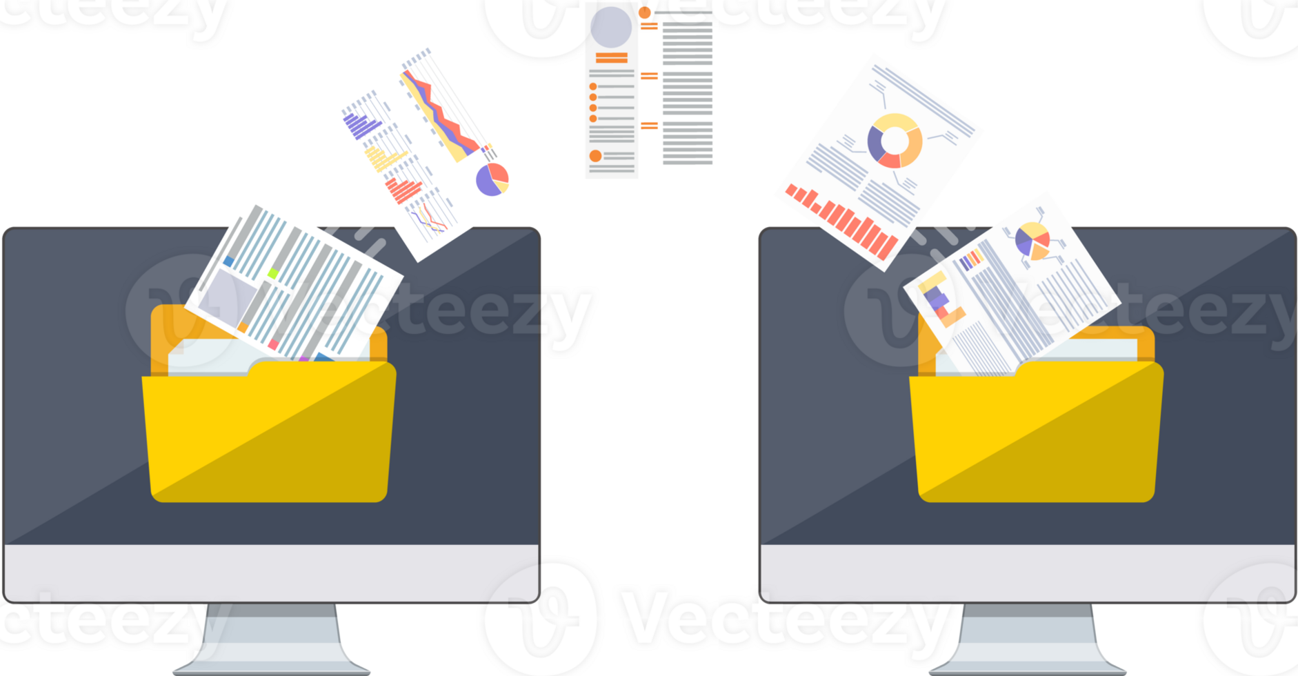 Two computers with folders on screen png