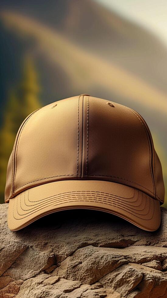AI generated High resolution mockup Realistic light brown baseball hat for customization Vertical Mobile Wallpaper photo